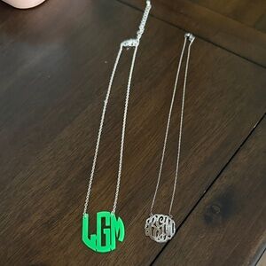 Silver and Green Initial Necklaces